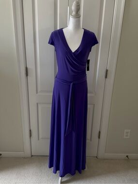 New York & Company Purple Wrap Maxi Dress with Waist Tie